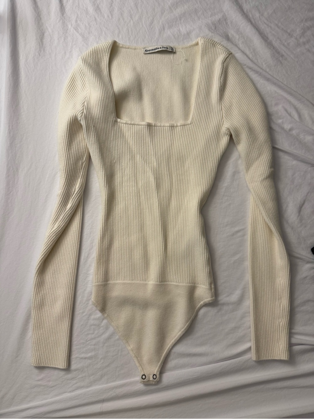 Abercrombie & Fitch Ivory Ribbed Square-Neck Bodysuit Sweater